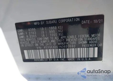 2022 Subaru Impreza Base из США, поврежденный, VIN 4S3GKAB61N3603593